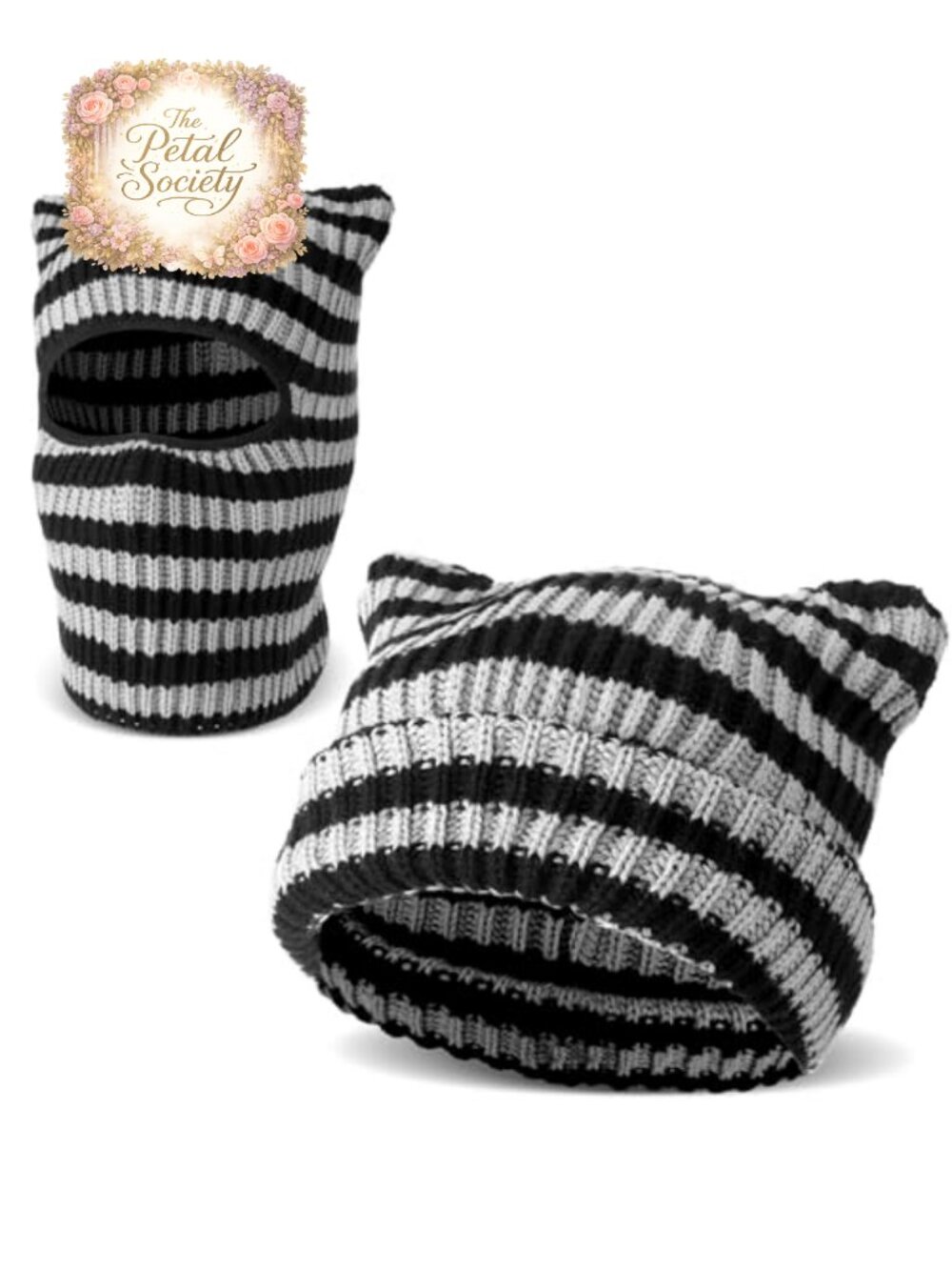 Crochet Cat Ear Beanie Women's Winter Hat Grunge Y2K Knit Cap
